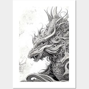 Dragon Legend Wild Nature Illustration Line Epic Illustration Line Art Posters and Art